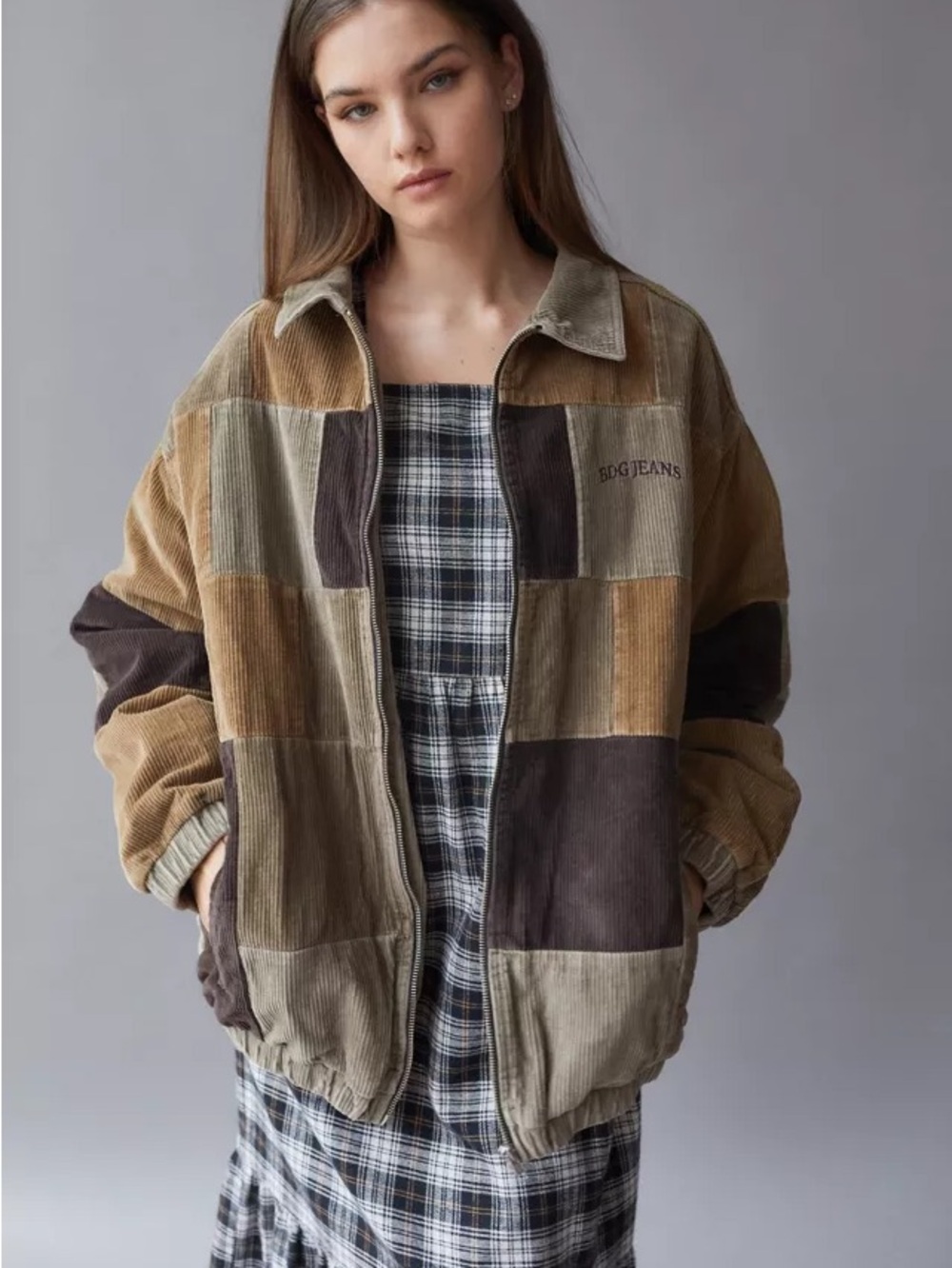 BDG Patchwork Corduroy Utility Jacket - Brown Multi Tones
